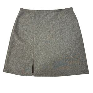 VTG Y2K Academia Gray A-Line Knit Mini Skirt Front Slit Minimalist 90s preppy, M
